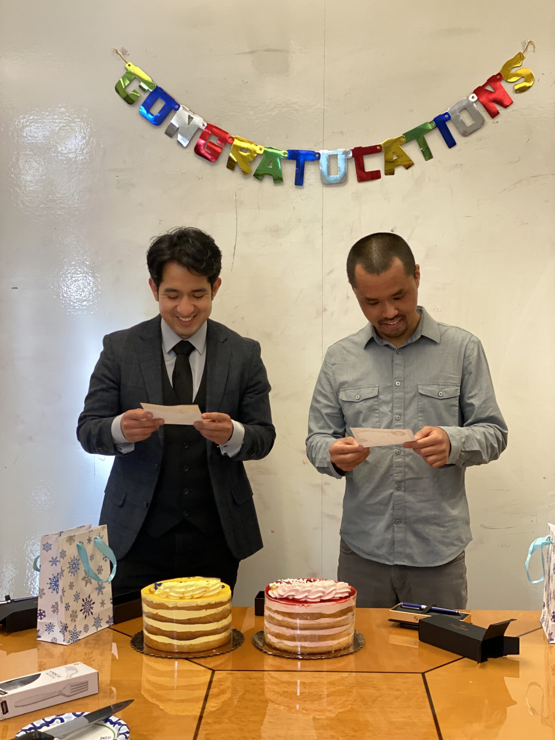 We marked Andre and Atsushi's achievements with a celebration.
